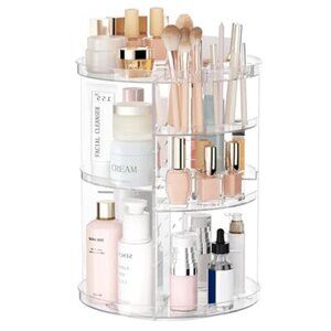 360° Rotating Makeup Organizer Adjustable Vanity Storage 9x12